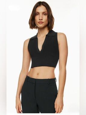 Aritzia Babaton Sculpt Knit Polo Top Black Cropped Tank Size M